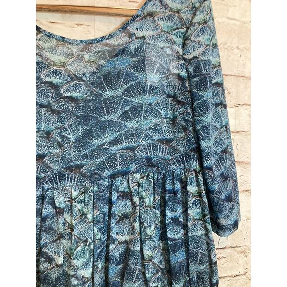 TopShop Babydoll Dress Womens 4 Navy Blue Seashell Print Tiered Semi Sheer Flowy - Picture 6 of 16